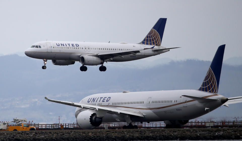 BURLINGAME, CALIFORNIA - MARCH 06: A United Airlines plane lands at San Francisco International Airport on March 06, 2020 in Burlingame, California. In the wake of the COVID-19 outbreak, airlines are facing significant losses as people are cancelling travel plans and businesses are restricting travel. Southwest Airlines says they expect to lose between $200 to $300 million dollars in the coming weeks. Other airlines like United and Jet Blue are cutting flights. The International Air Transport Association predicts that carriers could lose between $63 billion and $113 billion this year. (Photo by Justin Sullivan/Getty Images)