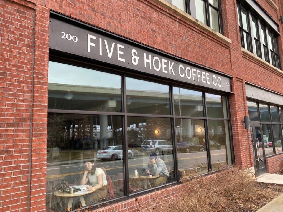 The side of Five & Hoek Coffee, which opened in January at 200 W. Magnolia Ave.