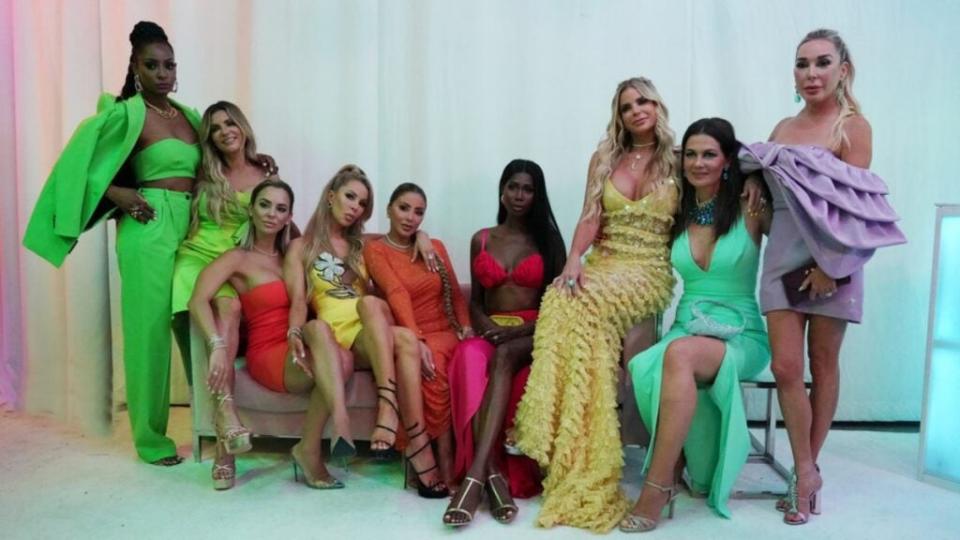 (From left to right) – “The Real Housewives of Miami” cast Guerdy Abraira, Adriana de Moura, Nicole Martin, Lisa Hochstein, Larsa Pippen, Kiki Barth, Alexia Nepola, Julia Lemigova and Marysol Patton