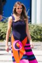 <p>She wore this colorful Delpolzo dress to meet with Poland's First Lady, Agata Kornhauser-Duda.</p>