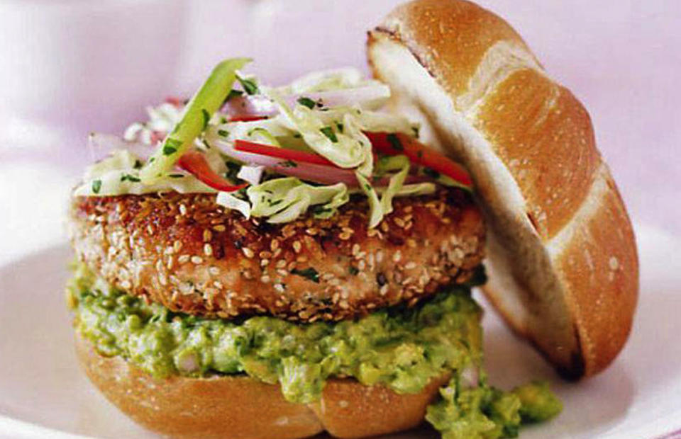 Salmon Burger With Avocado-Lime Guacamole