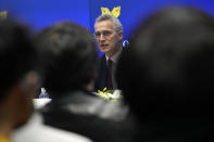 NATO Secretary-General Jens Stoltenberg answers a question from students at Keio University in Tokyo, Wednesday, Feb. 1, 2023. (AP Photo/Eugene Hoshiko)