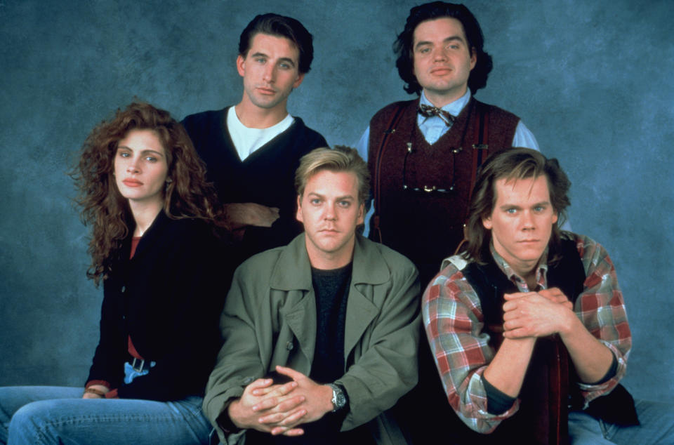 (L-R) Flatliners starred Julia Roberts, Billy Baldwin, Kiefer Sutherland, Oliver Platt and Kevin Bacon. (Arrow Video)