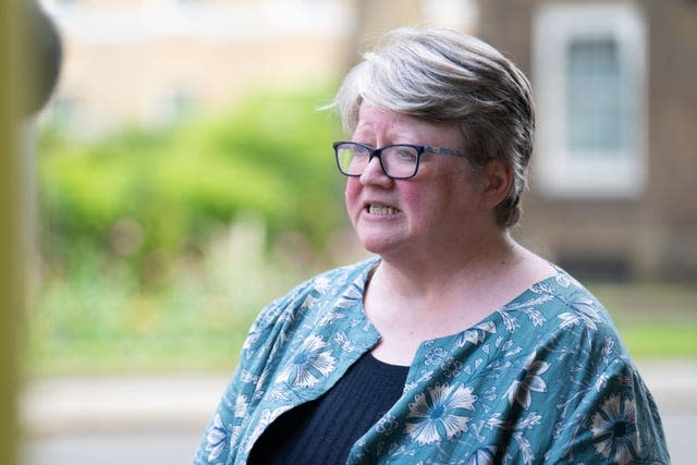 Therese Coffey speaks to media after the summit