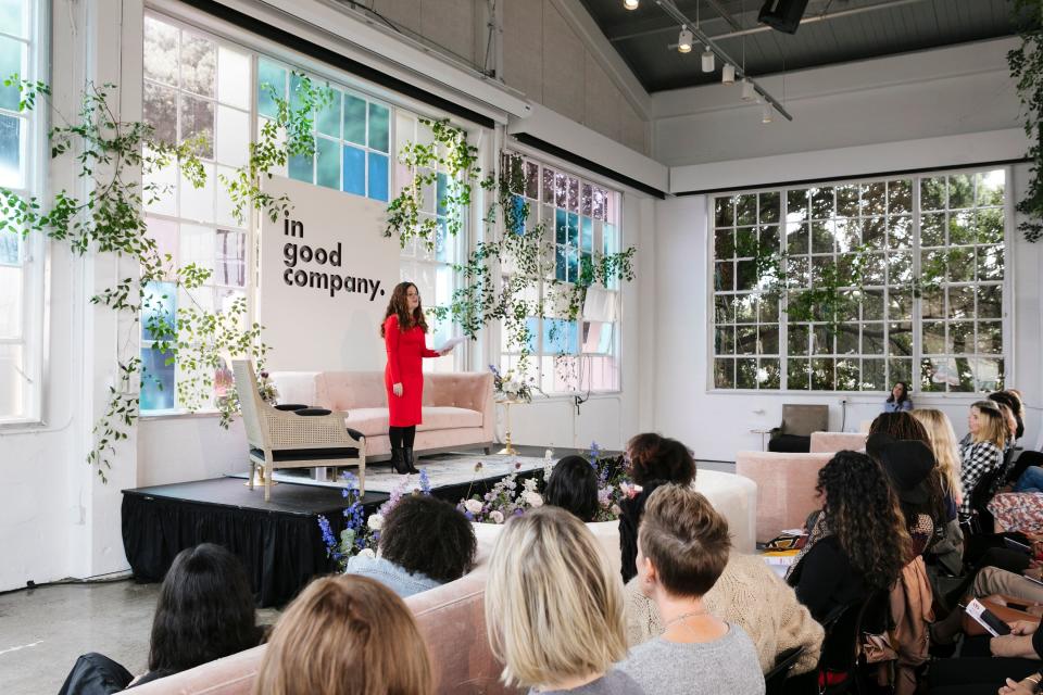 Darcy Lockman delivers the keynote speech at In Good Company, a San Francisco conference geared toward entrepreneurial women and mothers.