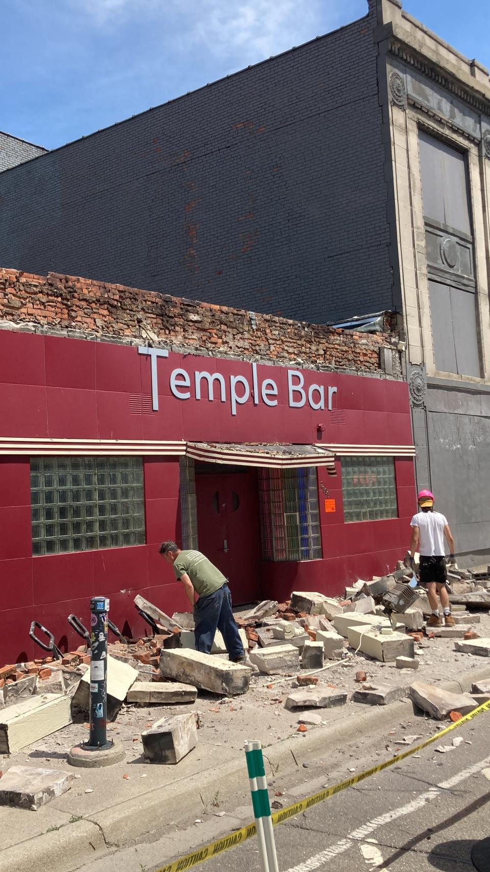 The front facade of Temple Bar collapsed the morning of Friday May 24, 2024.