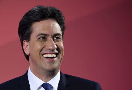 Britain's opposition Labour Party leader Ed Miliband smiles during the launch of their Manifesto for Young People at Bishop Grosseteste University in Lincoln, central England April 17, 2015. REUTERS/Dylan Martinez