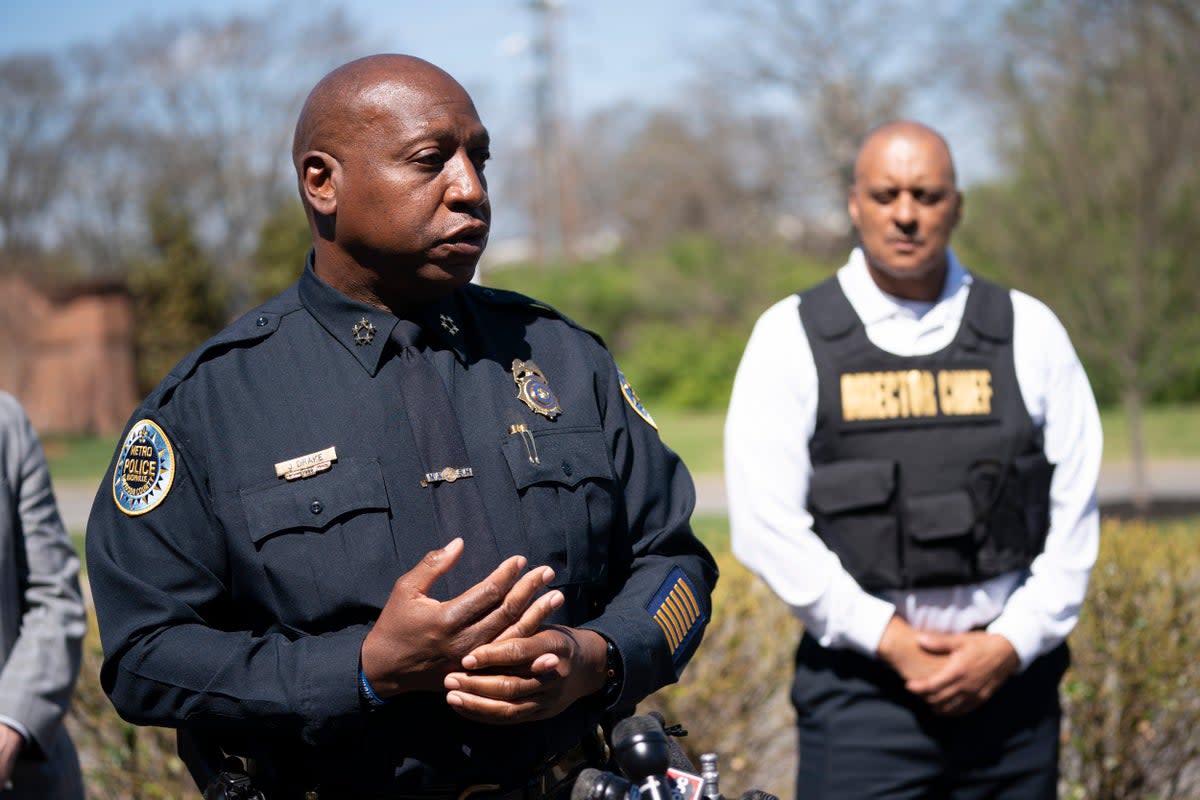 Metro Nashville Police Chief John Drake speaks to the media following a mass shooting at Covenant School (AP)