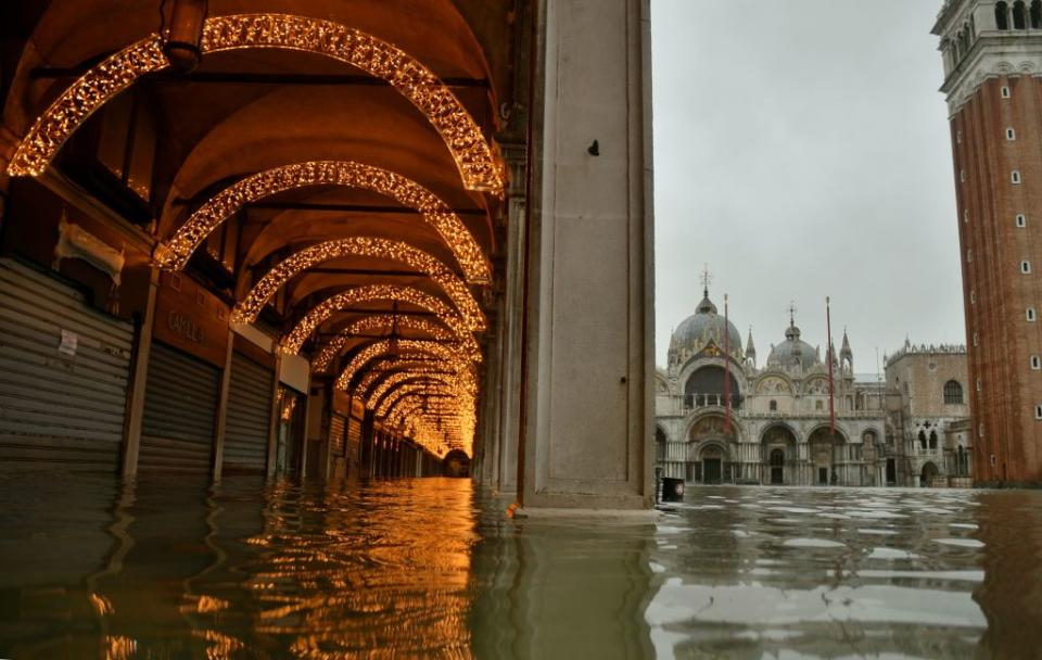 A flooded St Mark's Square as Venice is lashed with heavy rain.