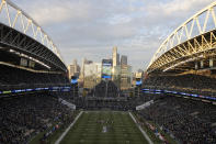 FILE - Lumen Field is shown during an NFL football game against the Seattle Seahawks and the Arizona Cardinals, Sunday, Nov. 21, 2021, in Seattle. The 2026 World Cup final will be played at MetLife Stadium in East Rutherford, N.J., on July 19. FIFA made the announcement Sunday, Feb. 4, 2024, allocating the opener of the 39-day tournament to Mexico City’s Estadio Azteca on June 11. The U.S. team will open at SoFi Stadium in Inglewood, Calif., on June 12, then play seven days later at Seattle’s Lumen Field and finish the group stage at SoFi on June 25. (AP Photo/Ben VanHouten, File)
