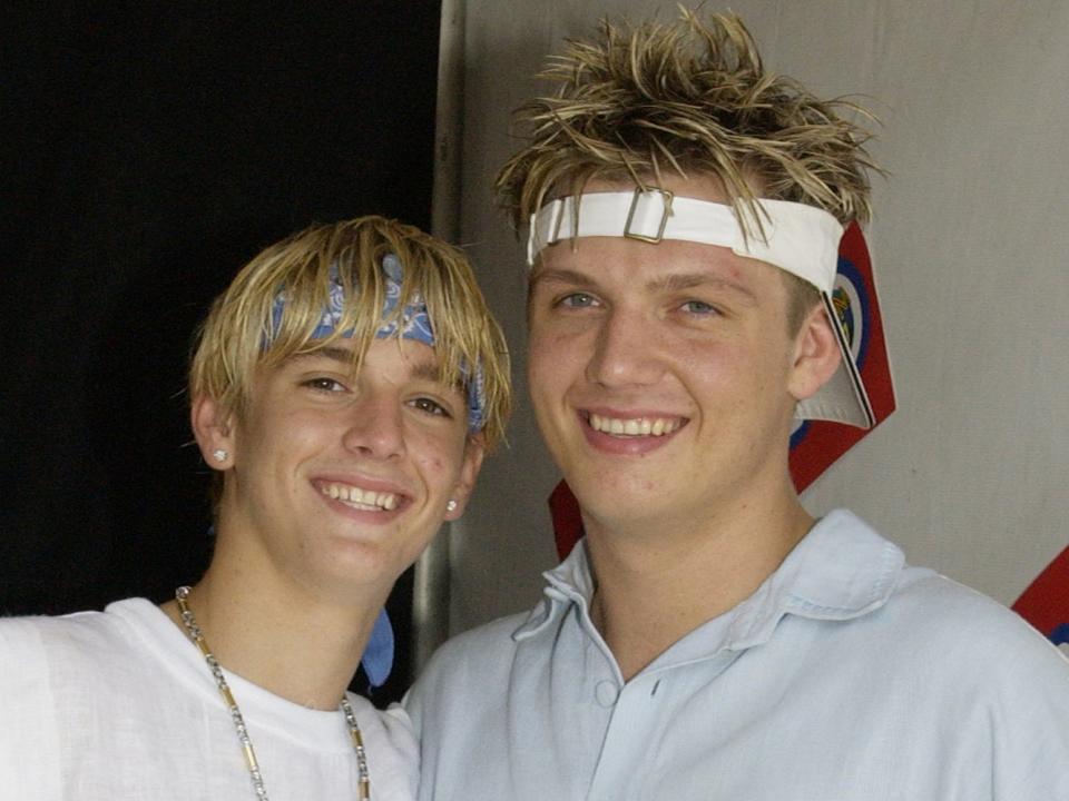 Aaron Carter & Nick Carter during 102.7 KIIS-FM's 2002 Wango Tango at Rose Bowl