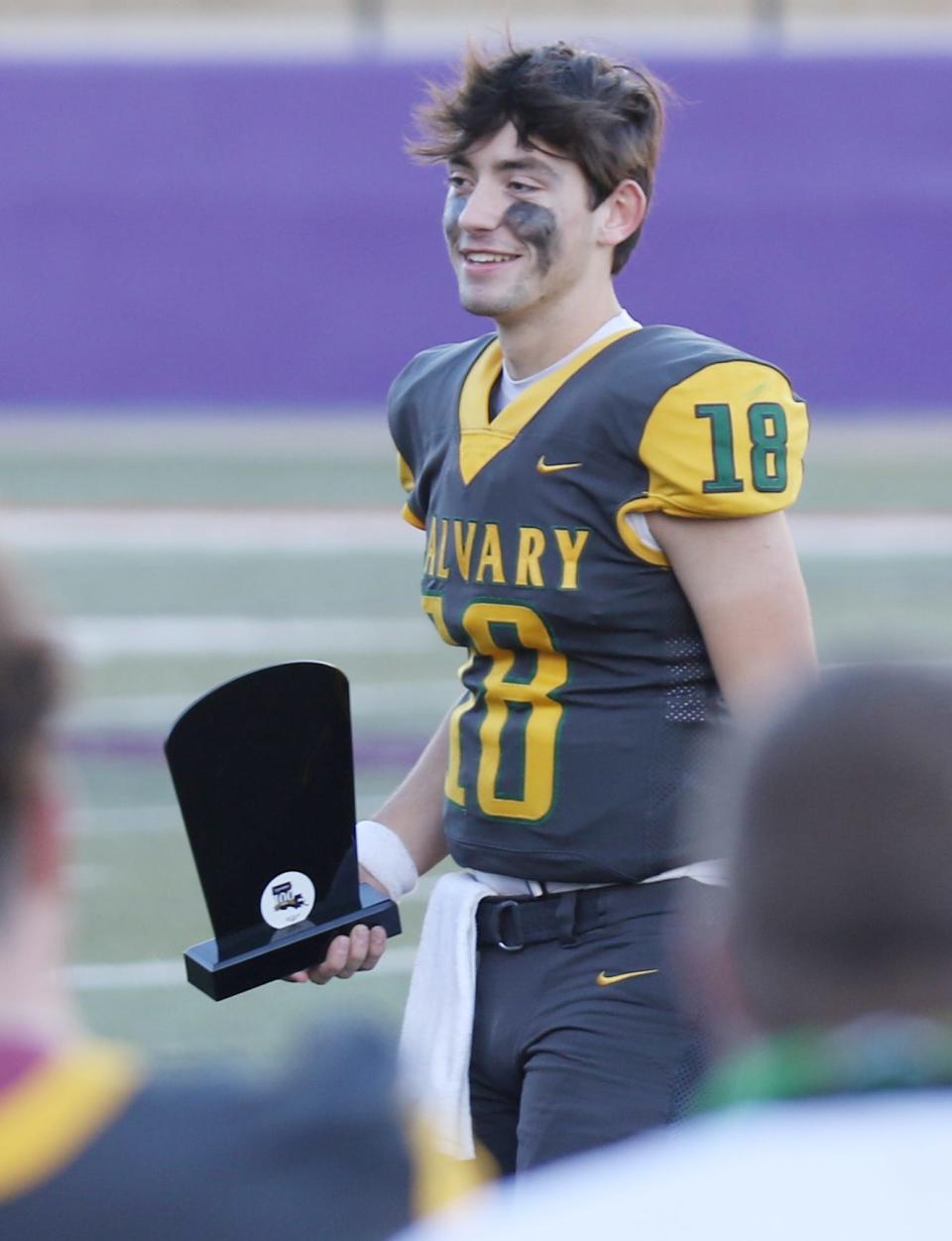 Calvary celebrates its win against Ouachita Christian during the Division IV LHSAA State Championship December 29, 2020 at Turpin Stadium in Natchitoches on Northwestern State campus. Landry Lyddy
 .