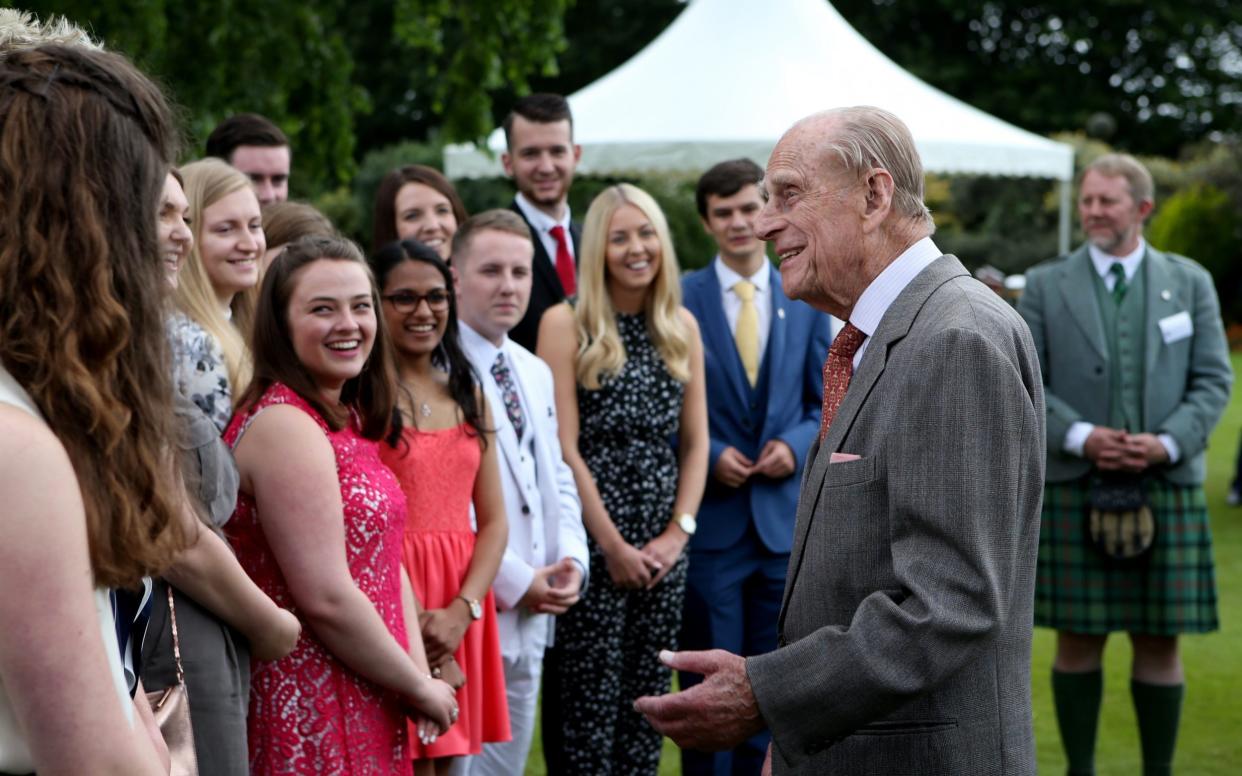 The Duke of Edinburgh attends the Presentation Reception for The Duke of Edinburgh Gold Award holders in the gardens at the Palace of Holyroodhouse in Edinburgh on July 6, 2017 -  Jane Barlow/PA