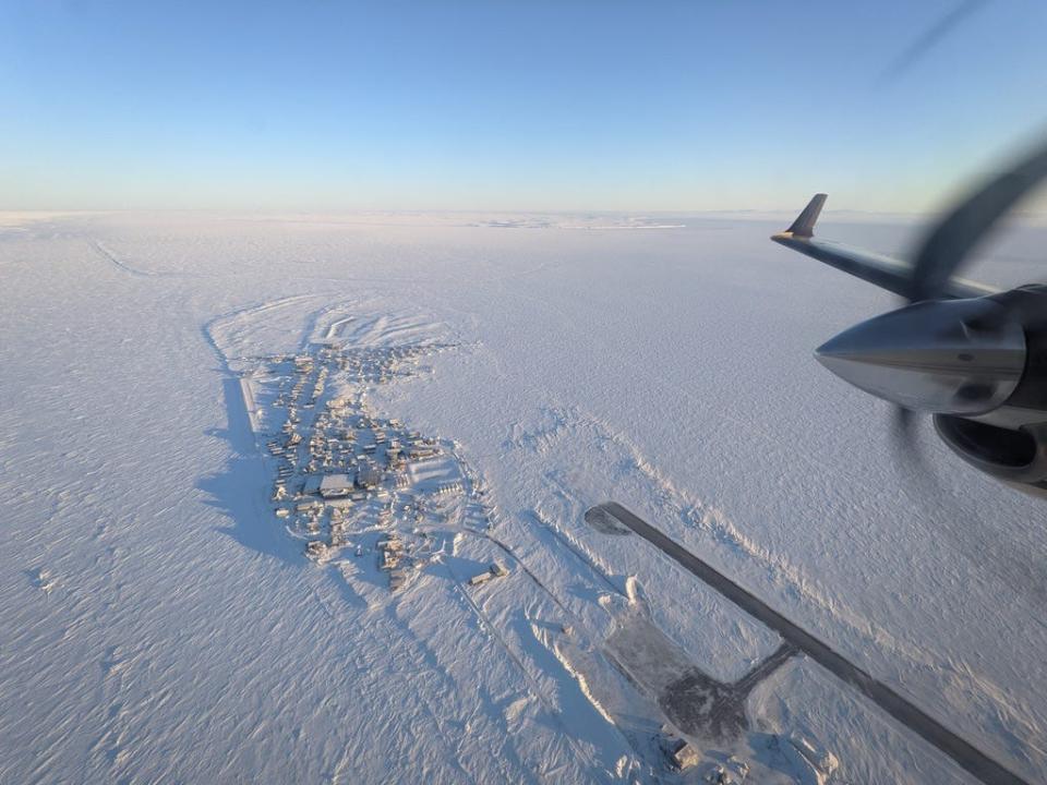 Flying over a small village in Alaska.