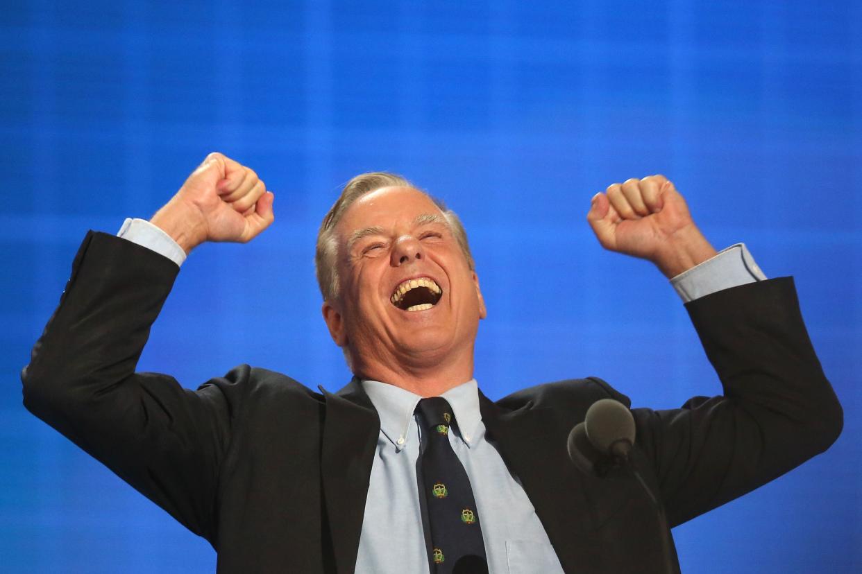 Former Gov. Howard Dean (D-VT) reenacts his Iowa Caucus "Dean Scream" moment.