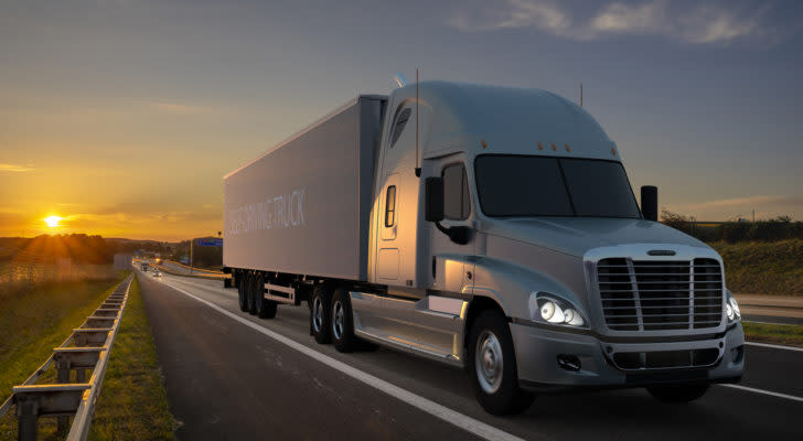 Self-driving truck stocks: a self-driving truck on the road