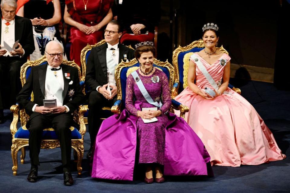 <p>The royals were dressed in their finest for the annual Nobel Prize award ceremony. <a href="https://www.townandcountrymag.com/society/tradition/g42218592/swedish-royals-tiaras-2022-nobel-prize-ceremony-photos/" rel="nofollow noopener" target="_blank" data-ylk="slk:More photos here.;elm:context_link;itc:0;sec:content-canvas" class="link ">More photos here.</a></p>