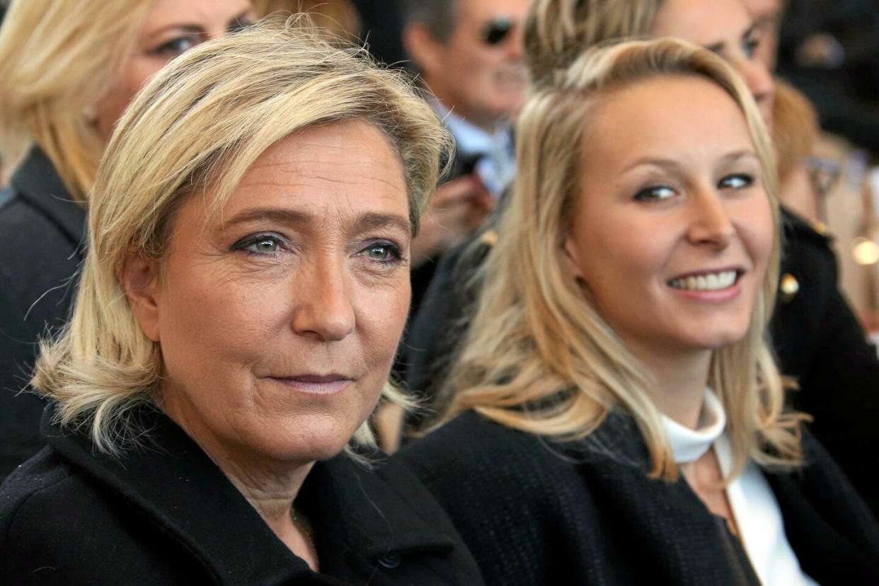 Marine Le Pen dit ne pas croire au retour de sa nièce, tête de liste Reconquête ! aux Européennes, au sein du Rassemblement national.  - Credit:Eric Gaillard/AP/SIPA