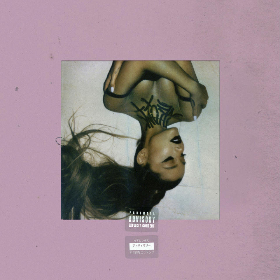 This image released by Republic Records shows "Thank U, Next" by Ariana Grande, named one of the top ten albums of the year by the Associated Press. (Republic Records via AP)