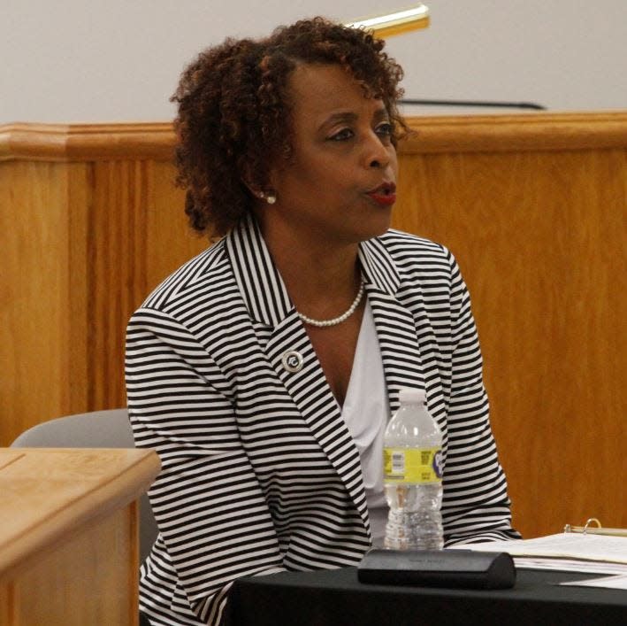 Angela Huff, interim director of schools for Clarksville-Montgomery County answers questions Tuesday during her interview with the school board for the district's top job.