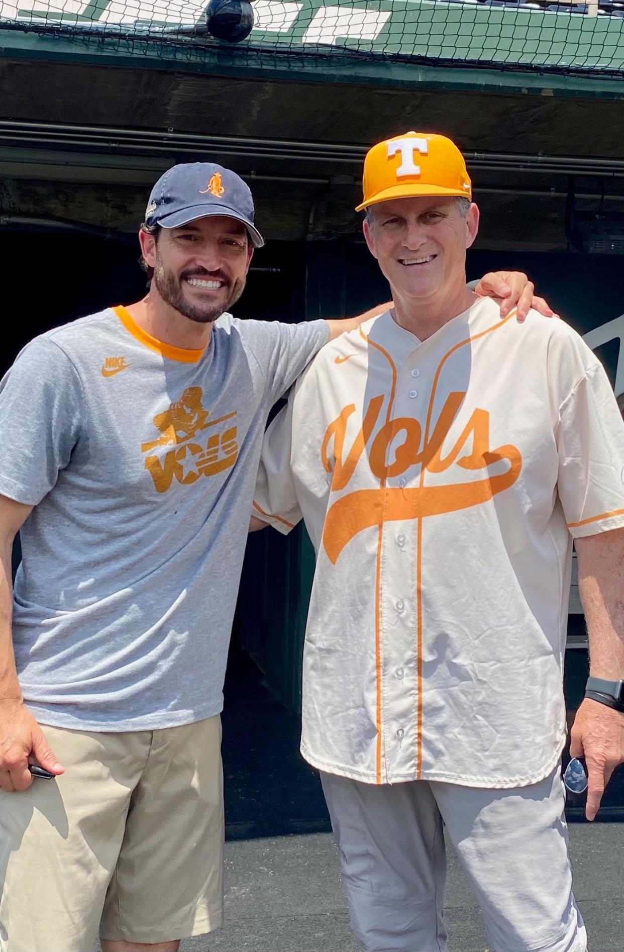 Dean Craig (right), chaplain for the University of Tennessee baseball team for the past 20 years, enjoys his time with Vols coach Tony Vitello.