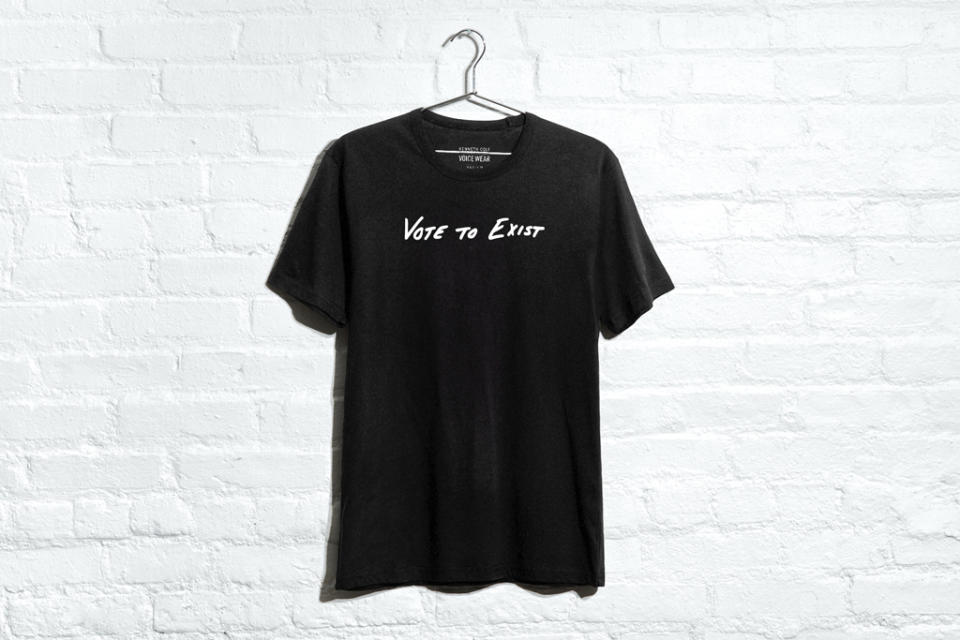 Kenneth Cole’s “Vote to Exist” T-shirt benefits the I Am a Voter nonprofit. - Credit: Courtesy of Kenneth Cole