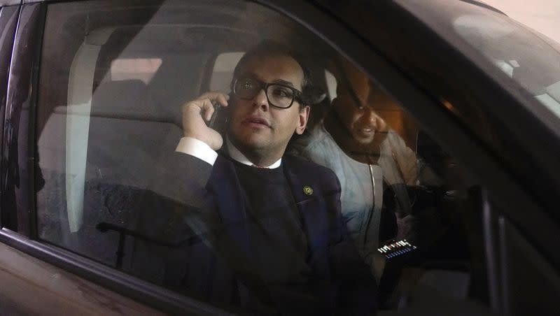 Rep. George Santos, R-N.Y., departs Capitol Hill in Washington, Jan. 11, 2023. The Justice Department has filed criminal charges against Santos, who is expected to appear before a federal court this week.