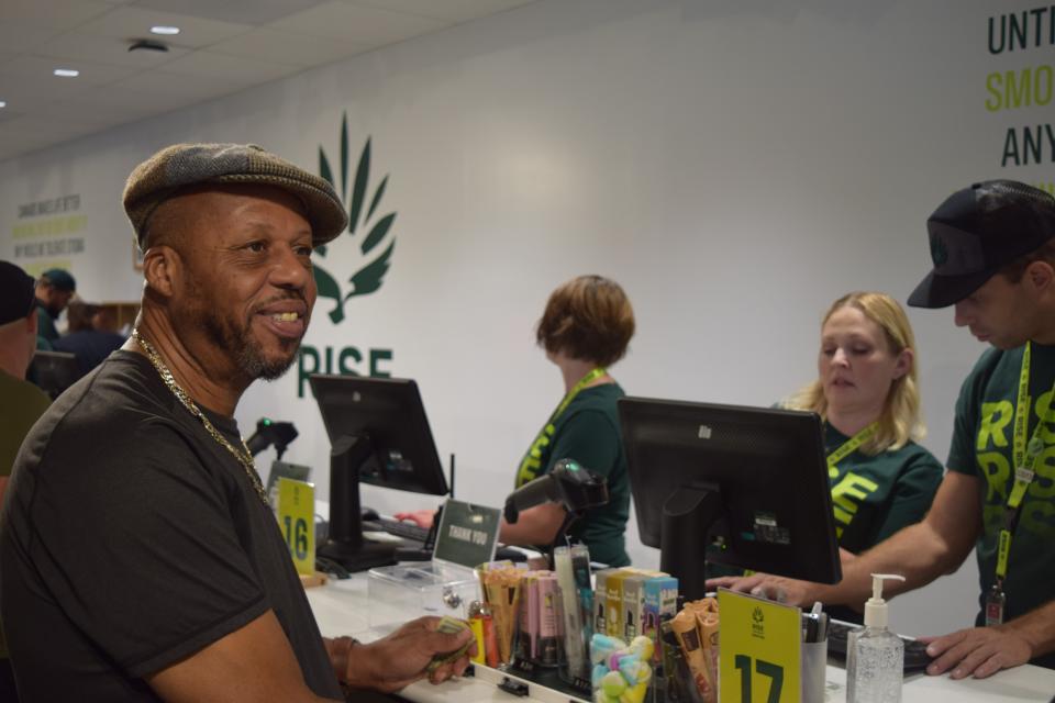 Herb Evans of Hagerstown, a self-styled “connoisseur” of weed, waits to purchase marijuana legally Saturday inside the RISE Dispensary on Wesel Boulevard.