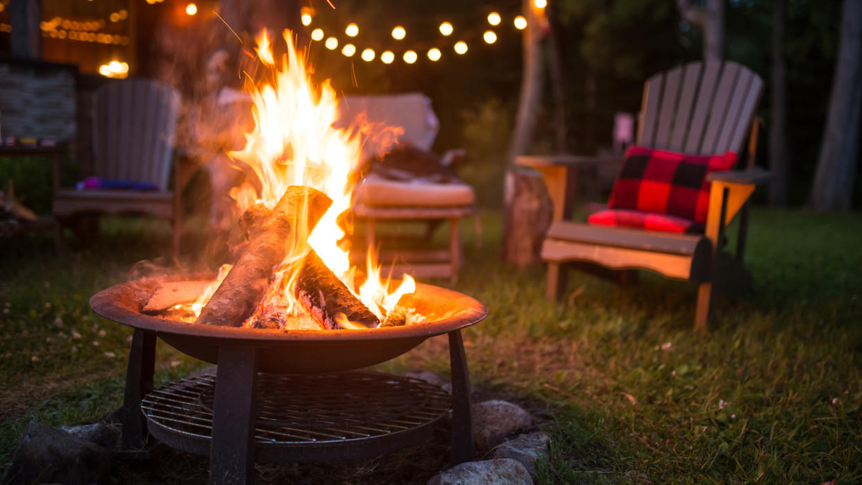 Late evening campfire at a beatiful canadian chalet.