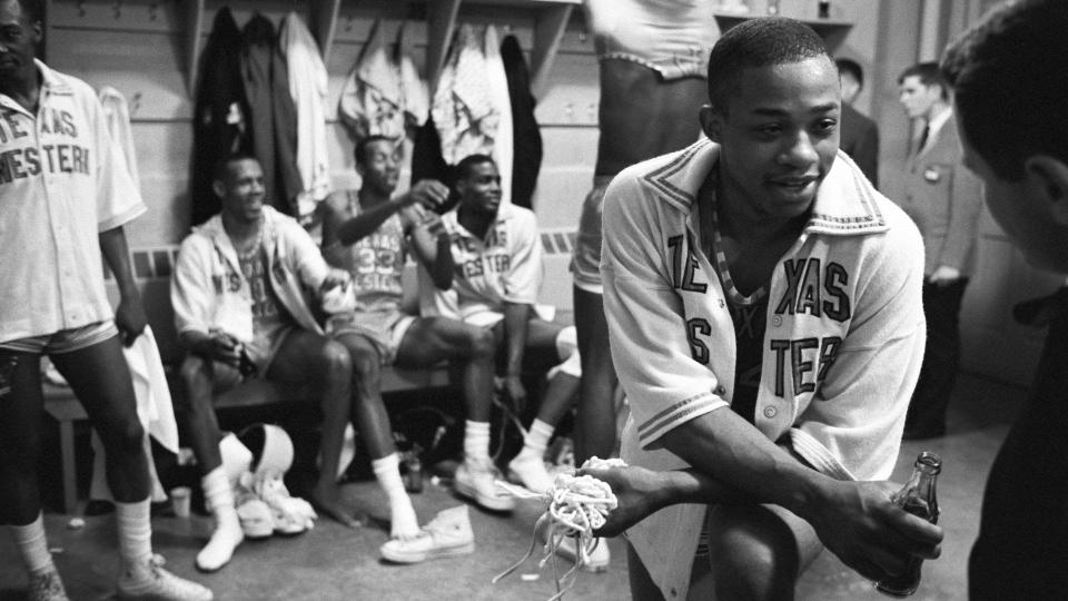 Texas Western celebrating in the locker room. (Rich Clarkson/NCAA Photos via Getty Images)