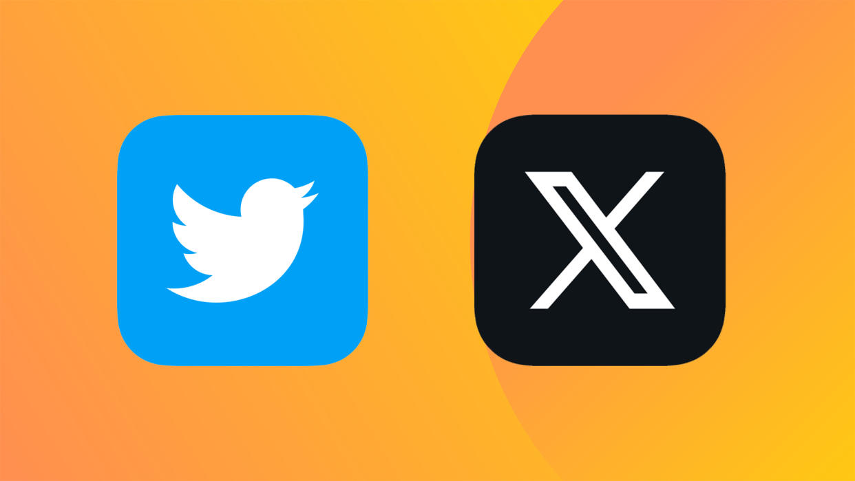  The Twitter icon and X icon on an orange background 