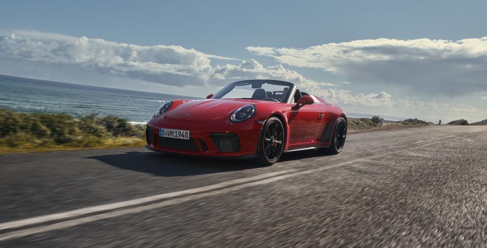 <p>In fact, if you were to think of the 911 Speedster as a chop-top 911 R, you wouldn't be far from the truth. As with the R, the Speedster is powered by a version of the naturally aspirated 4.0-liter flat-six. In the Speedster, it makes 502 horsepower and 346 lb-ft of torque and, says Porsche, is fitted with individual throttle bodies to sharpen the already quite pointy throttle response. </p>