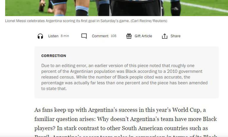 La corrección de The Washington Post sobre el artículo de Argentina.