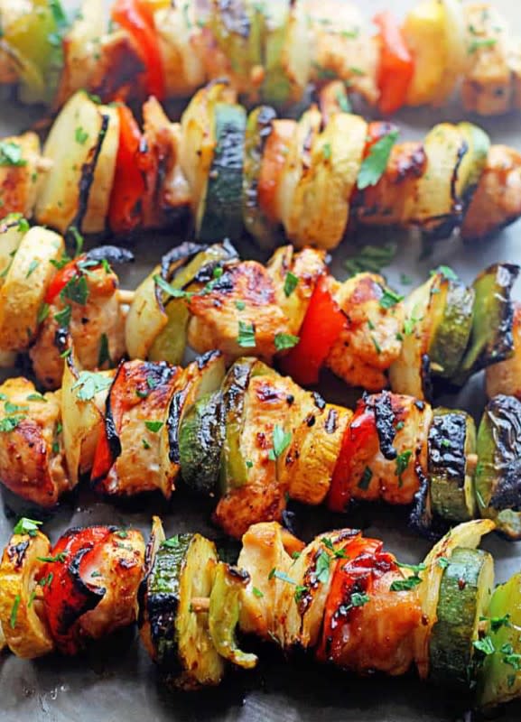 <p>Grandbaby Cakes</p><p>Grilled Chicken Kabobs with Apricot Glaze – store bought chicken kabobs are grilled and</p><p>jazzed up with delicious apricot preserves making the best shish kabobs ever!</p><p><strong>Get the Recipe: </strong><a href="https://grandbaby-cakes.com/grilled-apricot-chicken-kabobs/" rel="nofollow noopener" target="_blank" data-ylk="slk:Grilled Apricot Chicken Kabobs;elm:context_link;itc:0;sec:content-canvas" class="link ">Grilled Apricot Chicken Kabobs</a></p>