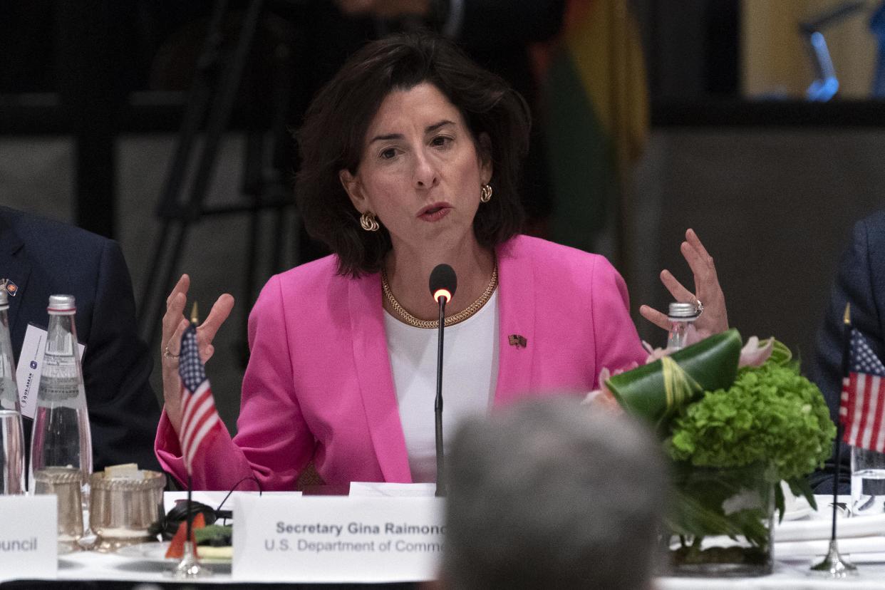 US Commerce Secretary Gina Raimondo speaks during the US- Association of Southeast Asian Nations (ASEAN) Special Summit, in Washington DC May 12, 2022. (Photo by Jose Luis Magana / AFP) (Photo by JOSE LUIS MAGANA/AFP via Getty Images)