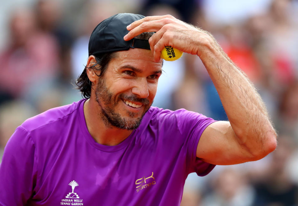 HAMBURG, GERMANY - JULY 23:  Tommy Haas of Germany reacts during the Manhagen Classics against Michael Stich of Germany  at Rothenbaum on July 23, 2017 in Hamburg, Germany.  (Photo by Martin Rose/Bongarts/Getty Images)