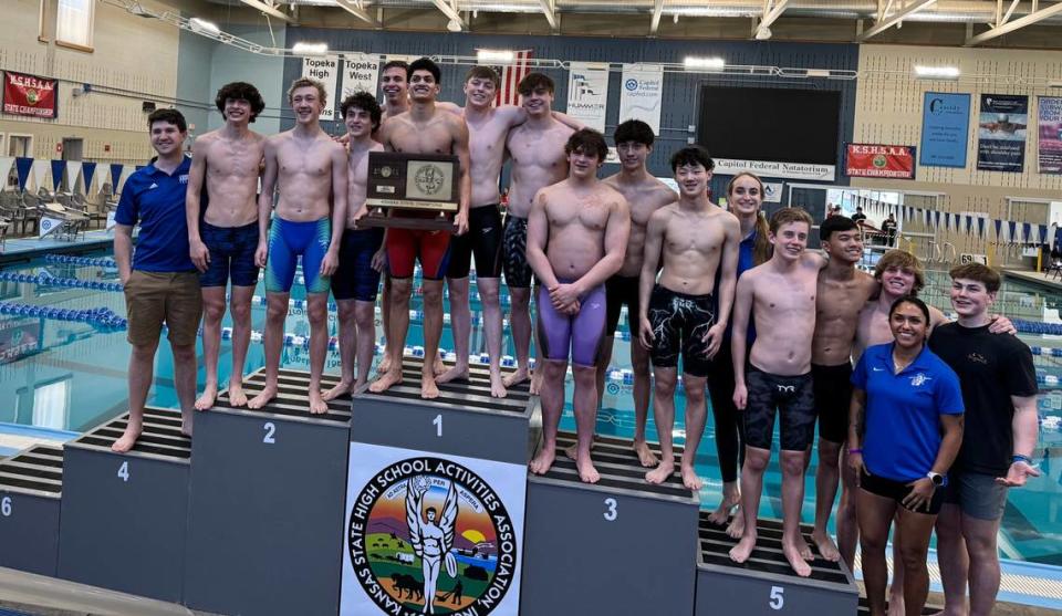 The Andover boys swimming team won its second consecutive Class 5-1A team championship this past weekend in Topeka. Andover High School/Courtesy