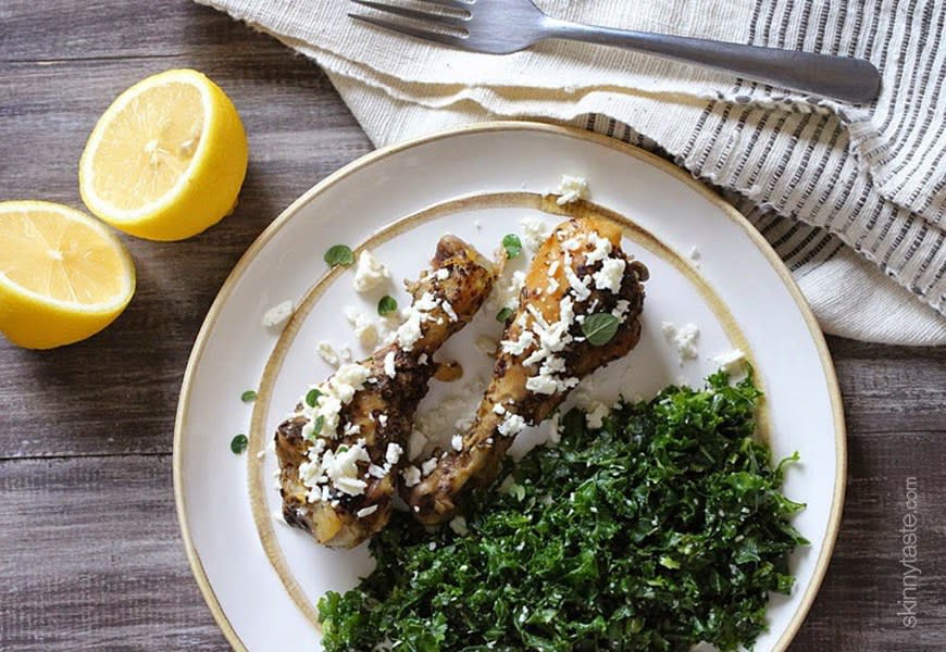 Lemon-Feta Chicken Drumsticks from SkinnyTaste