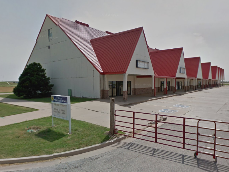 A gay man alleges that he was pinned down while people prayed over him at the First Assembly of God church in Blackwell, Oklahoma (pictured): Google Maps