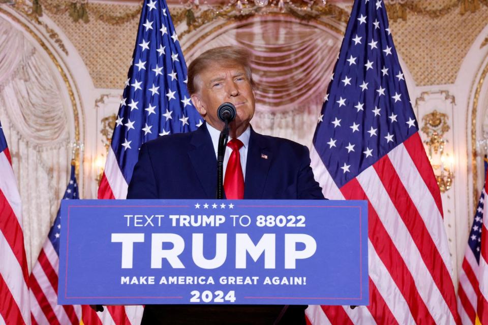 Former US President Donald Trump announces that he will once again run for president in the 2024 election during an event at his Mar-a-Lago estate in Palm Beach, Florida on November 15, 2022.