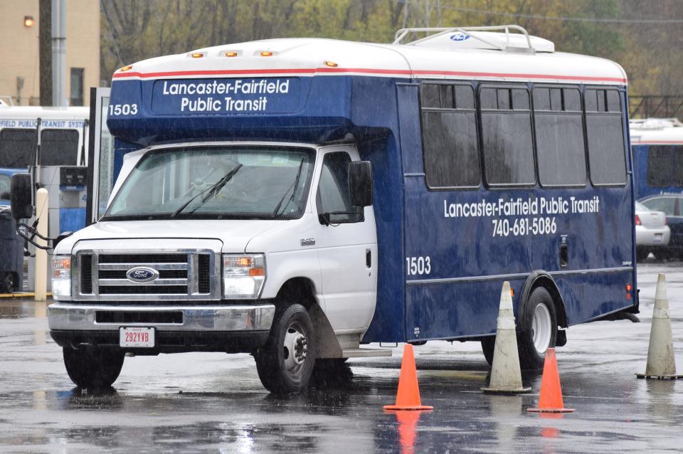 A Lancaster-Fairfield Public Transit bus is pictured in this Eagle-Gazette file photo. Fairfield County and city officials are talking about the county taking over operation of the transit system from the city.