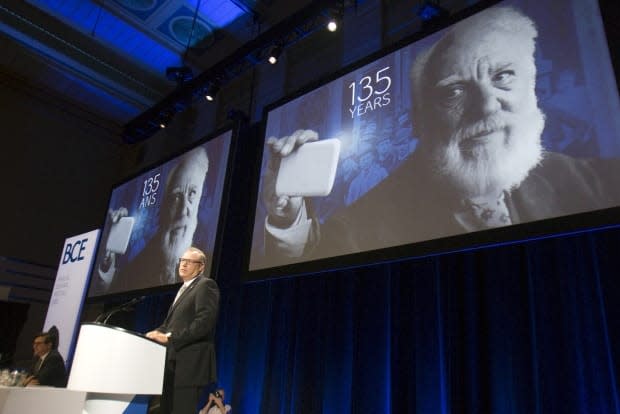 Since the days of Alexander Graham Bell, inventor of the telephone, shown here on a screen at a 2015 BCE event, governments have tried to rein in telecom's natural monopoly power.