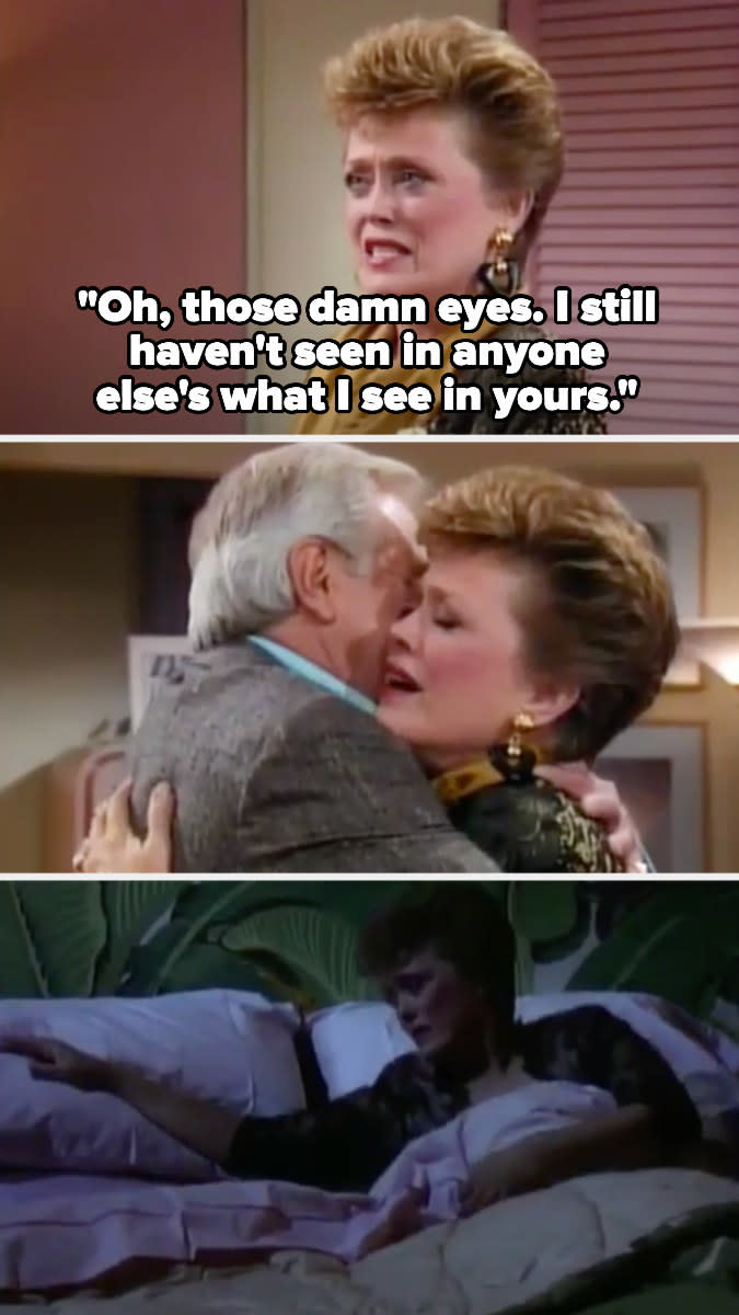 Blanche tells her husband she's never found anyone whose eyes have shown her what his has then hugs him, then she wakes up and sees he's not there