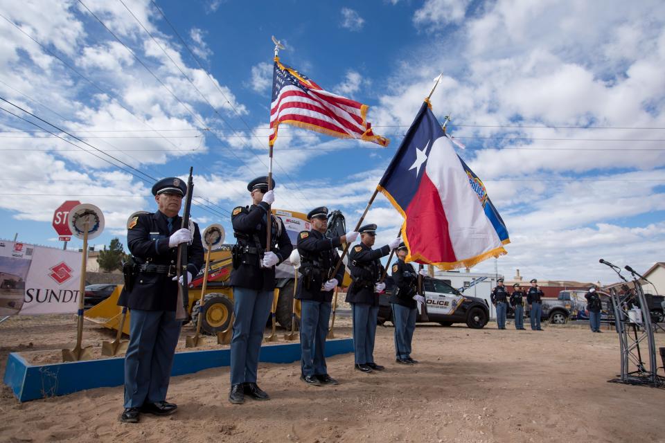 The El Paso Police Department Color Guard presents the colors at the groundbreaking ceremony for the new El Paso police regional command center Wednesday morning.