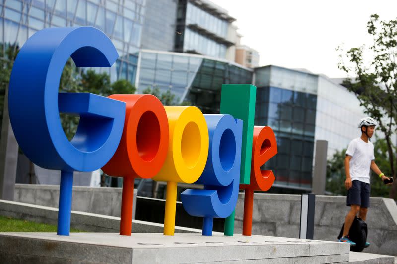 FILE PHOTO: The brand logo of Alphabet Inc's Google is seen in Beijing