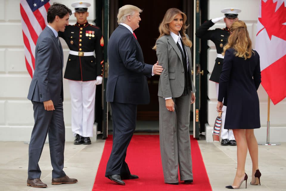 The suit swallows up her feet completely. Photo: Getty