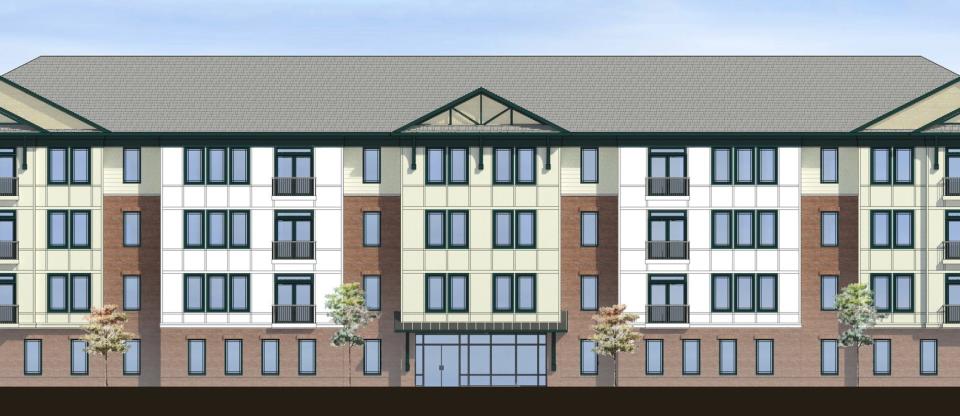 An architectural rendering of the apartments at The Nell at Dunellen Station.