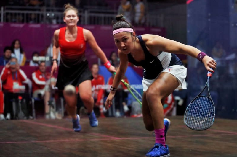 Amanda Sobhy (R), the top-ranked American squash player in the world, could be among those competing in the sport at the 2028 Summer Games in Los Angeles. Photo by Christian Ugarte/ EPA-EFE
