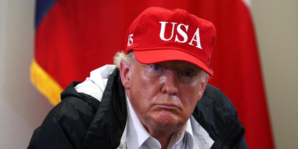 President Donald Trump attends a briefing during his visit to the nearby areas damaged by Hurricane Laura in Orange, Texas, U.S., August 29, 2020..JPG