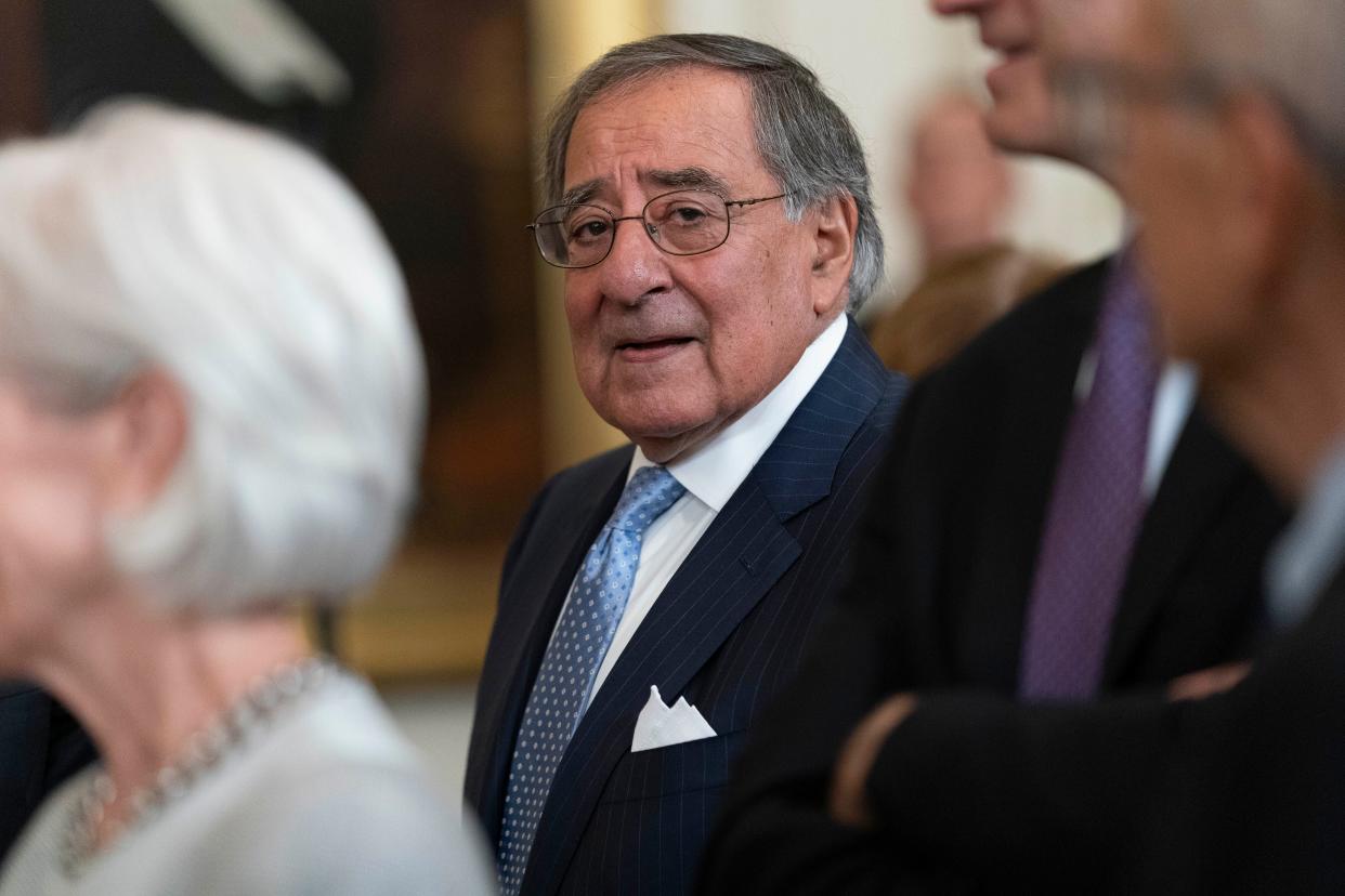 Former Secretary of Defense and CIA Director Leon Panetta stands in the audience as President Joe Biden and first lady Jill Biden host former President Barack Obama and former first Lady Michelle Obama for the unveiling of their official White House portraits in the East Room of the White House in Washington on Sept. 7, 2022.